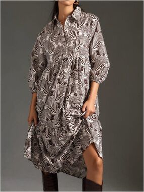 Maeve by Anthropologie | Bettina Tiered Shirt Dress in zebra graphic print
